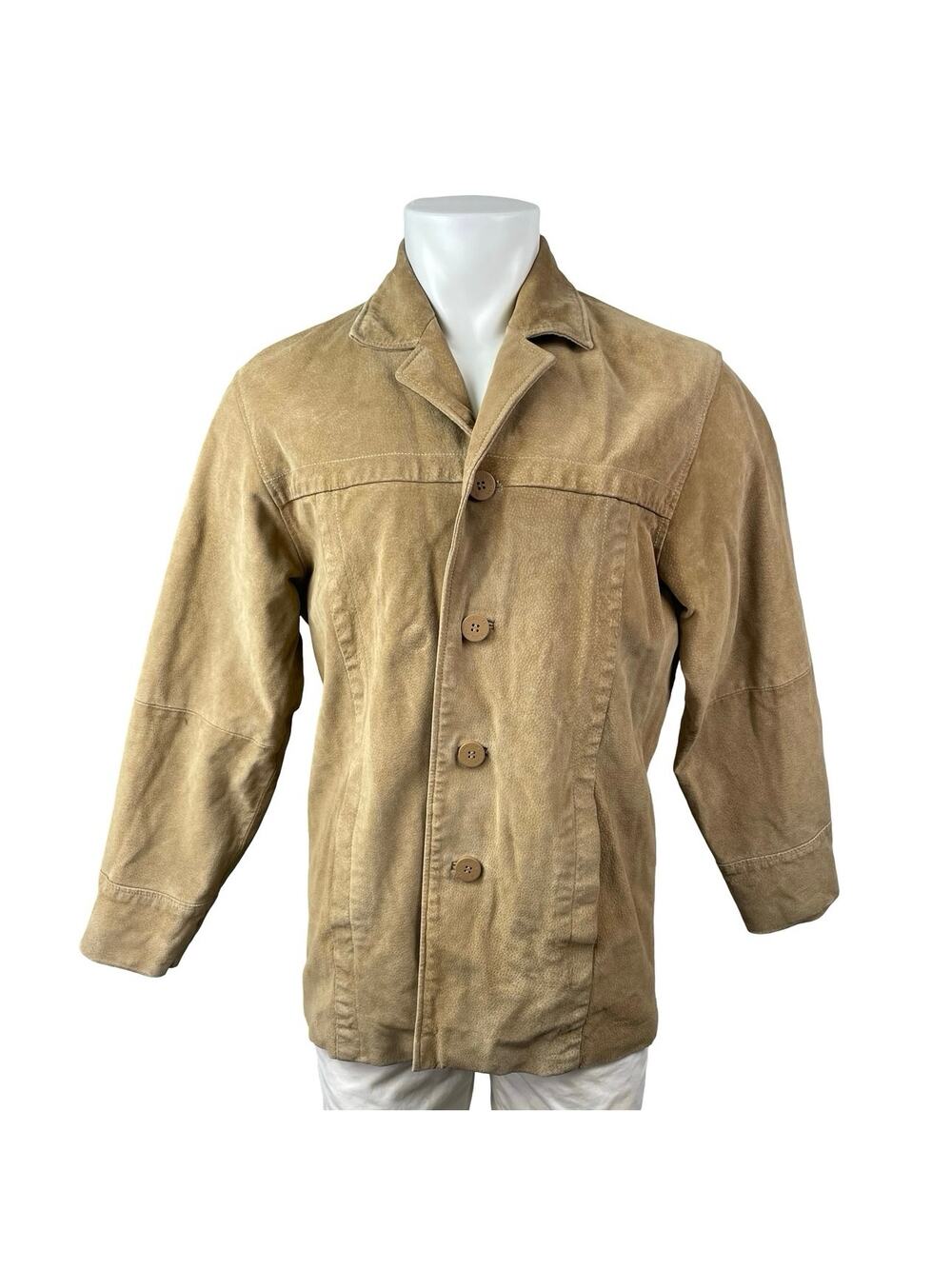 M. Julian Wilsons Men's Tan Khaki 100% Leather Long Sleeve Button Up Jacket S